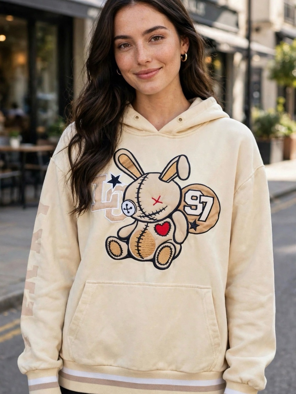 Lucky Charm Hoodie Bunny Design kangaroo pocket Sz‎ L